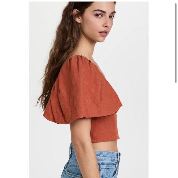 Jonathan Simkhai Quince Jacquard Puff Sleeve Crop Top - Picture 3 of 5